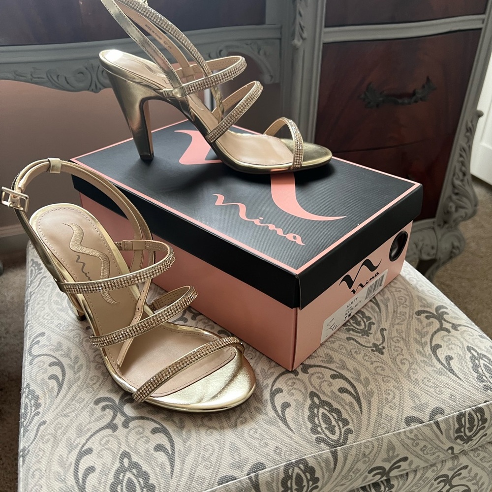 Nina Sami Gold Rhinestone Sandals